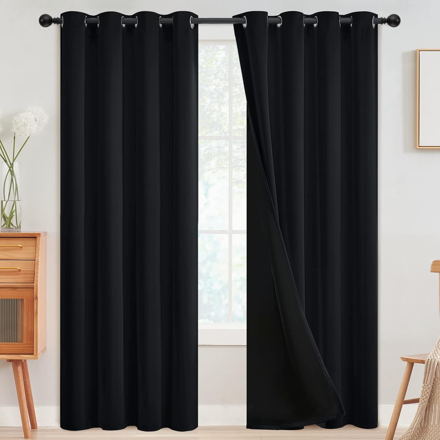 SimpleHome 100% Blackout Curtains for Bedroom,Thermal Insulated Grommet Window Drapes Room Darkening Cream Curtains for Living Room with Black Back,52 x 84 Inch,2 Panels