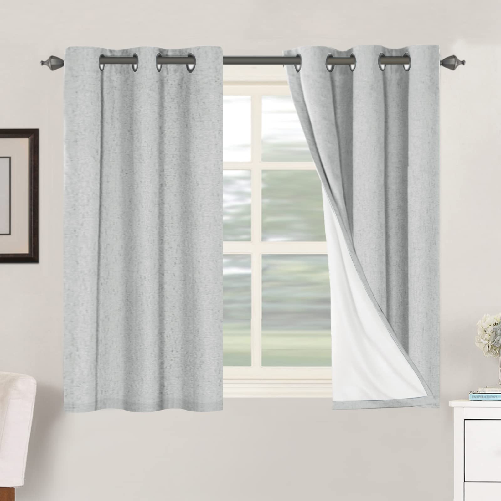 H.VERSAILTEX Linen 100% Blackout Curtains for Bedroom Full Light Blocking Curtains, Textured Window Curtain for Living Room 84 inch Grommet, Energy Efficient Curtains White Liner(2 Panels, Natural)