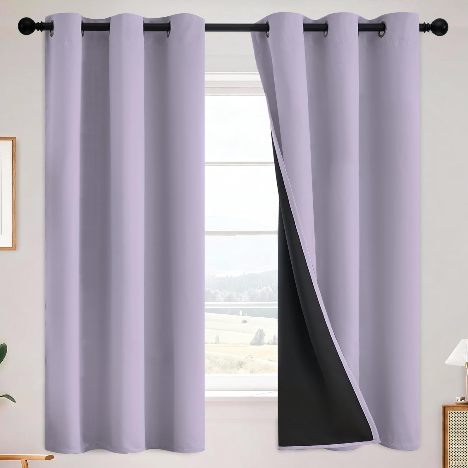 SimpleHome 100% Blackout Curtains for Bedroom,Thermal Insulated Grommet Window Drapes Room Darkening Cream Curtains for Living Room with Black Back,52 x 84 Inch,2 Panels