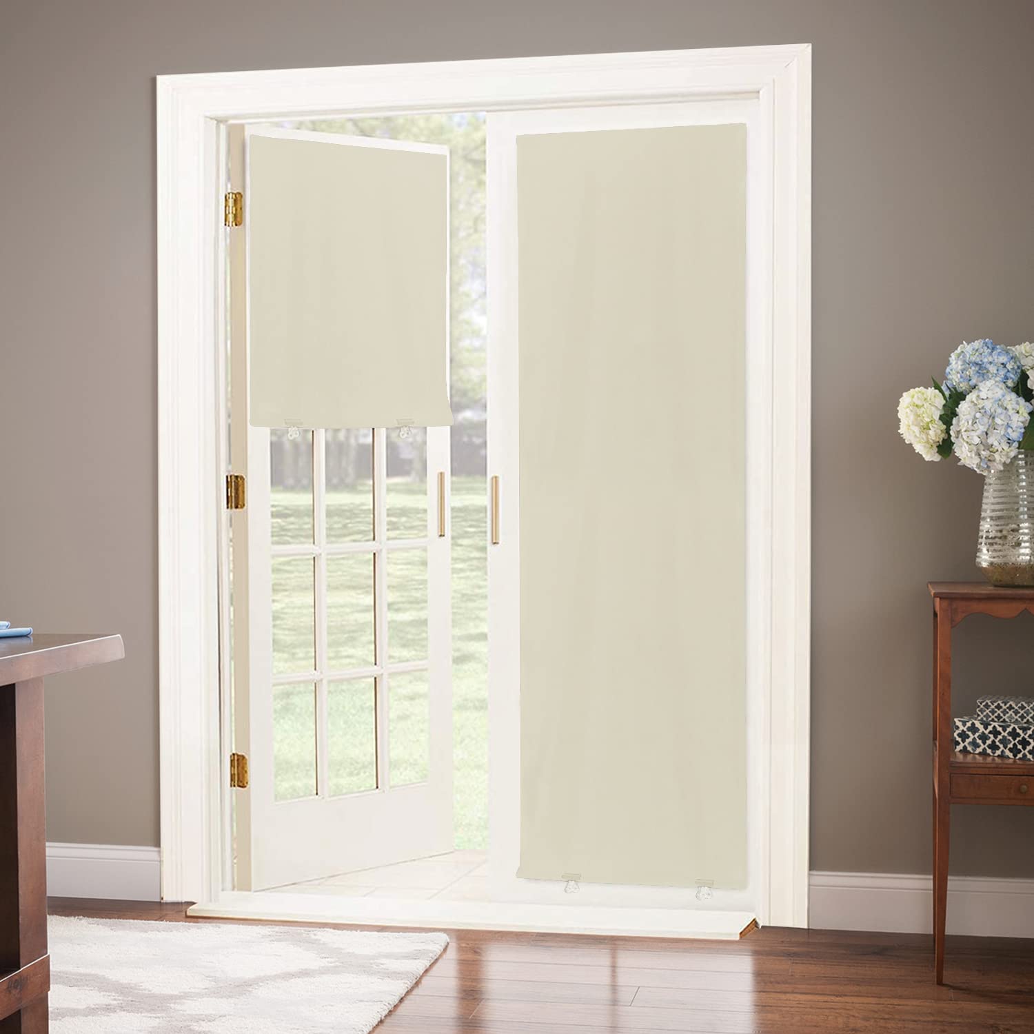 LazBlinds 100% Blackout Roller Shades, No Tools No Drill Cordless Blinds for Windows, Thermal Insulated UV Protection Privacy Window Shades for Bedroom (48''W x 72''H, Cream)