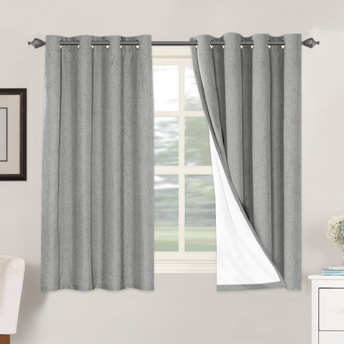 H.VERSAILTEX Linen 100% Blackout Curtains for Bedroom Full Light Blocking Curtains, Textured Window Curtain for Living Room 84 inch Grommet, Energy Efficient Curtains White Liner(2 Panels, Natural)