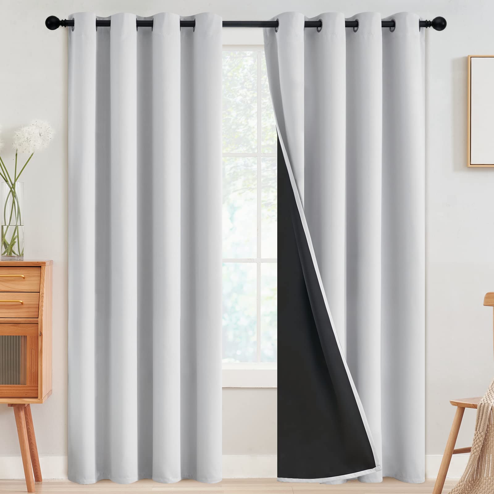 SimpleHome 100% Blackout Curtains for Bedroom,Thermal Insulated Grommet Window Drapes Room Darkening Cream Curtains for Living Room with Black Back,52 x 84 Inch,2 Panels