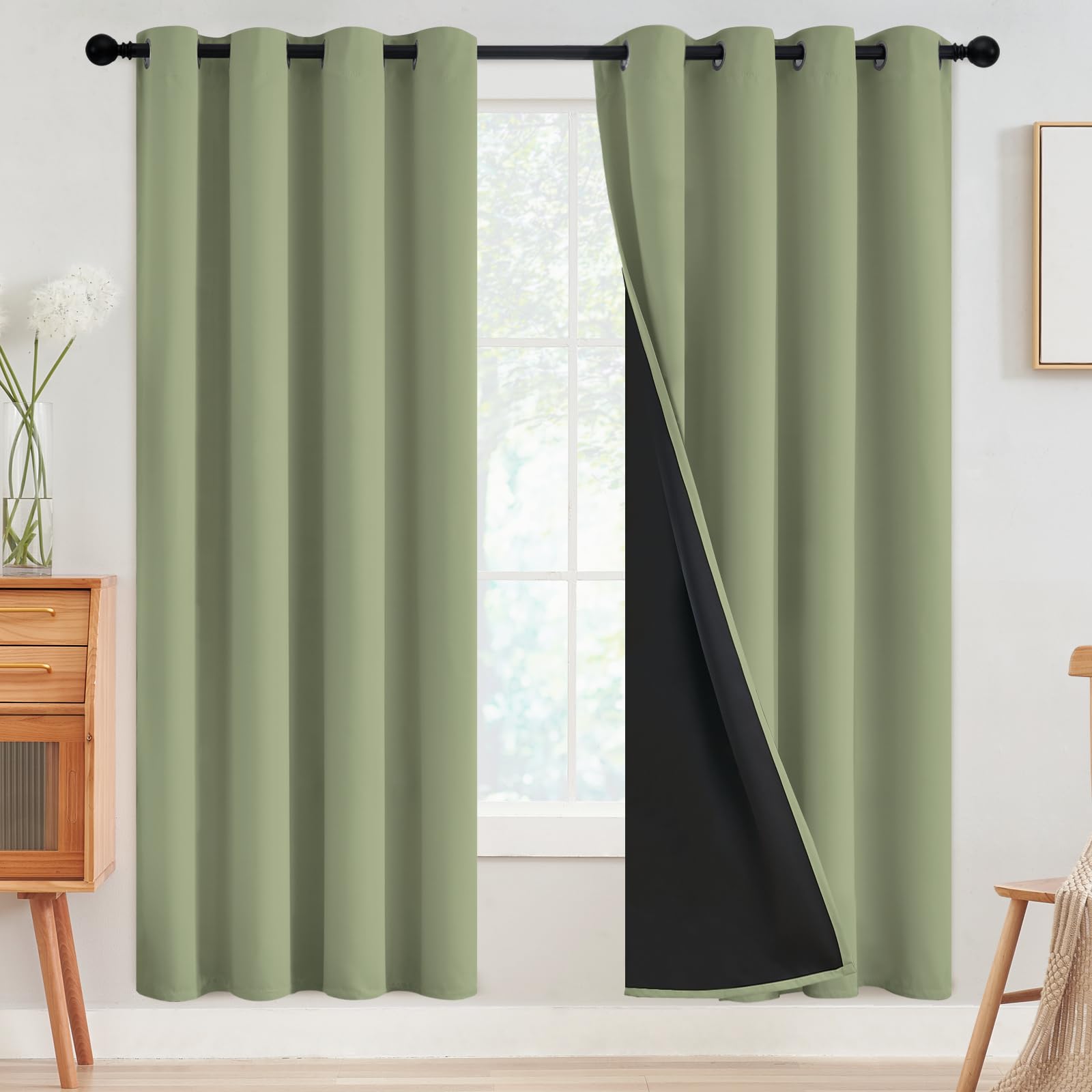 SimpleHome 100% Blackout Curtains for Bedroom,Thermal Insulated Grommet Window Drapes Room Darkening Cream Curtains for Living Room with Black Back,52 x 84 Inch,2 Panels