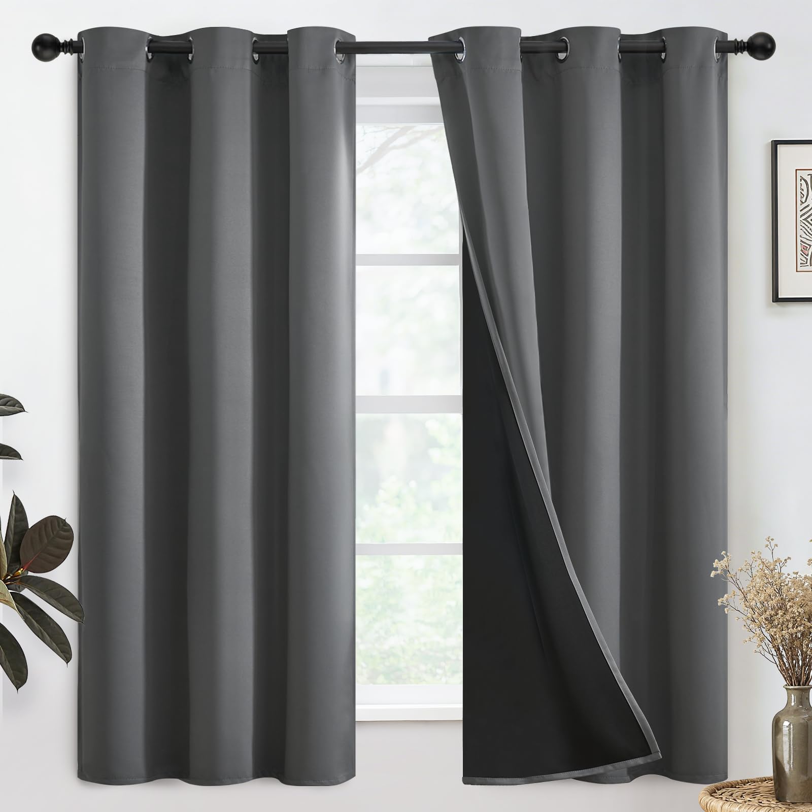 SimpleHome 100% Blackout Curtains for Bedroom,Thermal Insulated Grommet Window Drapes Room Darkening Cream Curtains for Living Room with Black Back,52 x 84 Inch,2 Panels