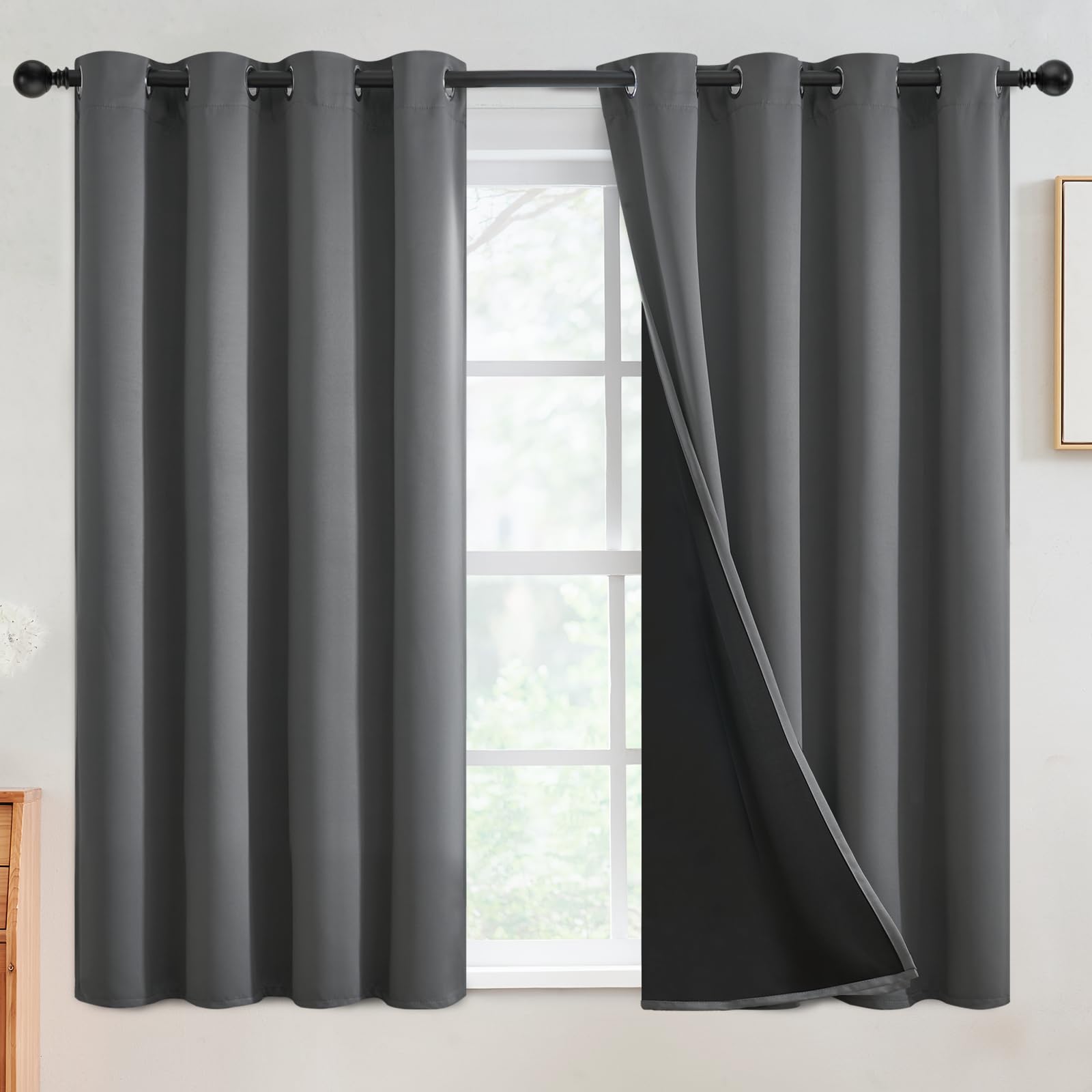 SimpleHome 100% Blackout Curtains for Bedroom,Thermal Insulated Grommet Window Drapes Room Darkening Cream Curtains for Living Room with Black Back,52 x 84 Inch,2 Panels