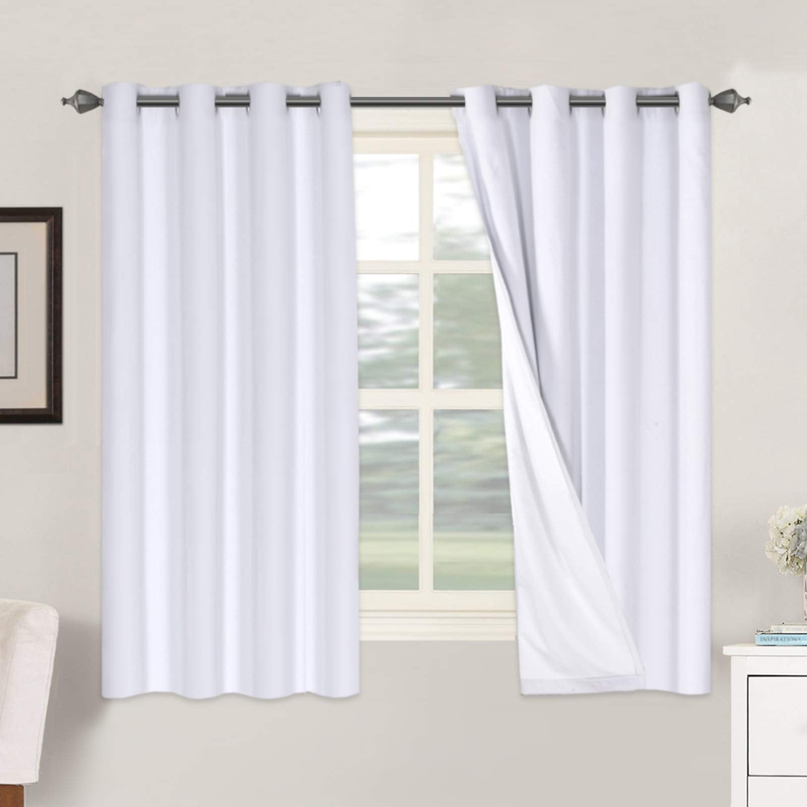 H.VERSAILTEX Linen 100% Blackout Curtains for Bedroom Full Light Blocking Curtains, Textured Window Curtain for Living Room 84 inch Grommet, Energy Efficient Curtains White Liner(2 Panels, Natural)