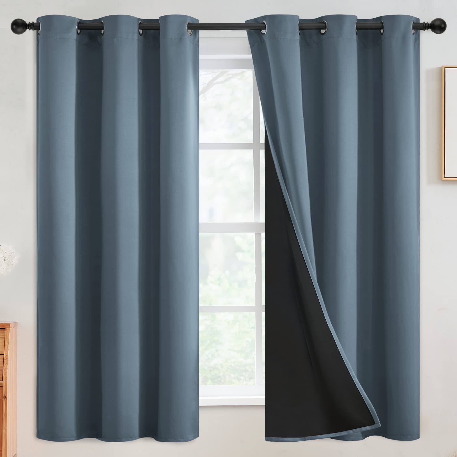 SimpleHome 100% Blackout Curtains for Bedroom,Thermal Insulated Grommet Window Drapes Room Darkening Cream Curtains for Living Room with Black Back,52 x 84 Inch,2 Panels