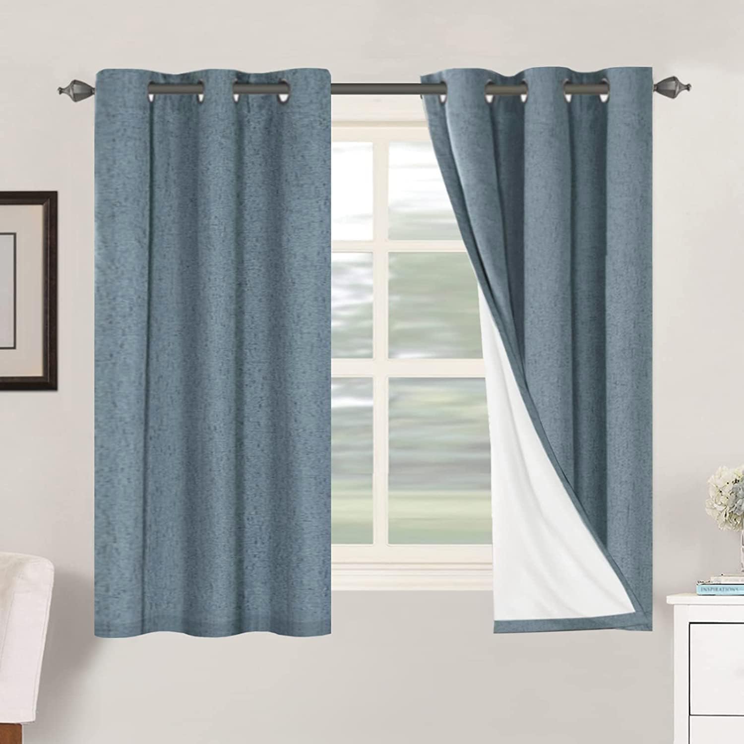 H.VERSAILTEX Linen 100% Blackout Curtains for Bedroom Full Light Blocking Curtains, Textured Window Curtain for Living Room 84 inch Grommet, Energy Efficient Curtains White Liner(2 Panels, Natural)