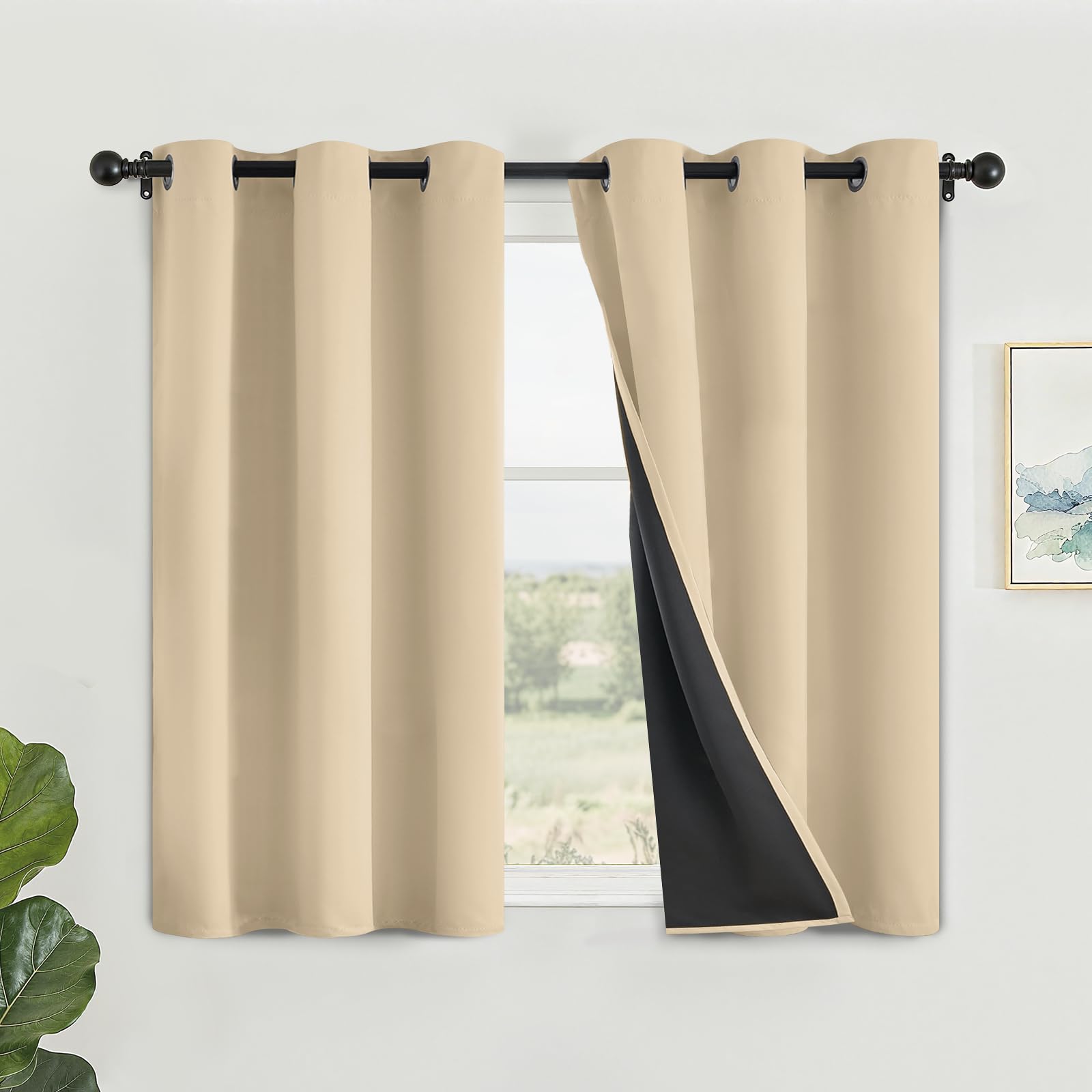SimpleHome 100% Blackout Curtains for Bedroom,Thermal Insulated Grommet Window Drapes Room Darkening Cream Curtains for Living Room with Black Back,52 x 84 Inch,2 Panels