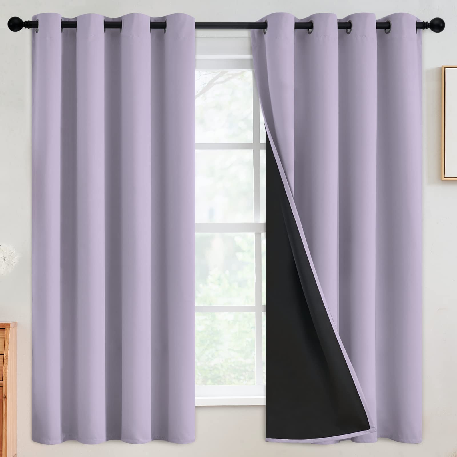SimpleHome 100% Blackout Curtains for Bedroom,Thermal Insulated Grommet Window Drapes Room Darkening Cream Curtains for Living Room with Black Back,52 x 84 Inch,2 Panels