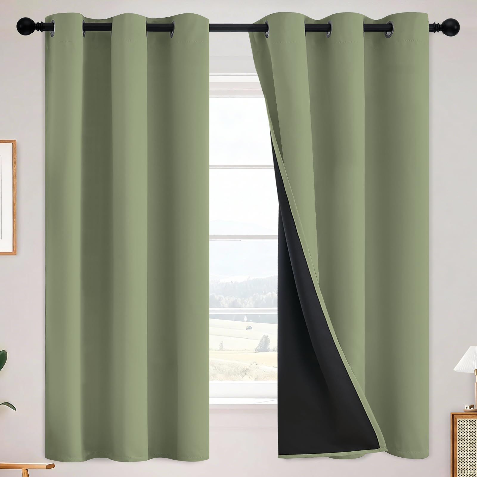 SimpleHome 100% Blackout Curtains for Bedroom,Thermal Insulated Grommet Window Drapes Room Darkening Cream Curtains for Living Room with Black Back,52 x 84 Inch,2 Panels