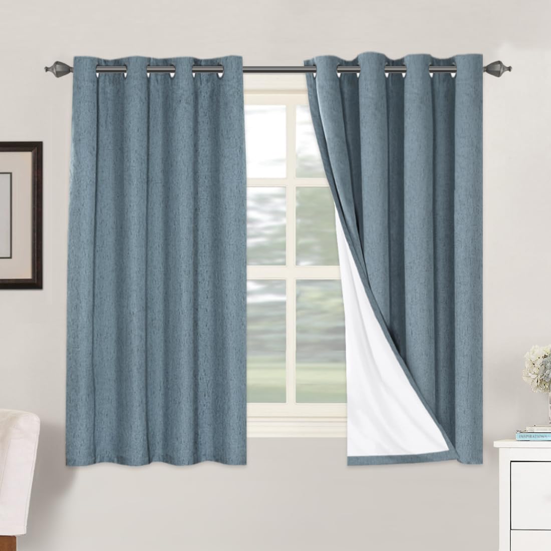 H.VERSAILTEX Linen 100% Blackout Curtains for Bedroom Full Light Blocking Curtains, Textured Window Curtain for Living Room 84 inch Grommet, Energy Efficient Curtains White Liner(2 Panels, Natural)