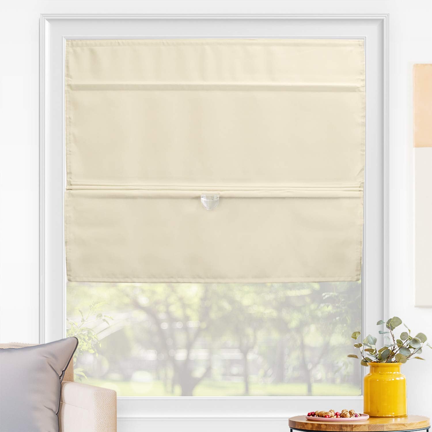 CHICOLOGY Roman Shades for Windows , Window Treatments , Roman Shades , Roman Window Shades , Room Darkening Shades , Window Shades , 31"W X 64"H , Belgian Flax (Privacy & Light Filtering)