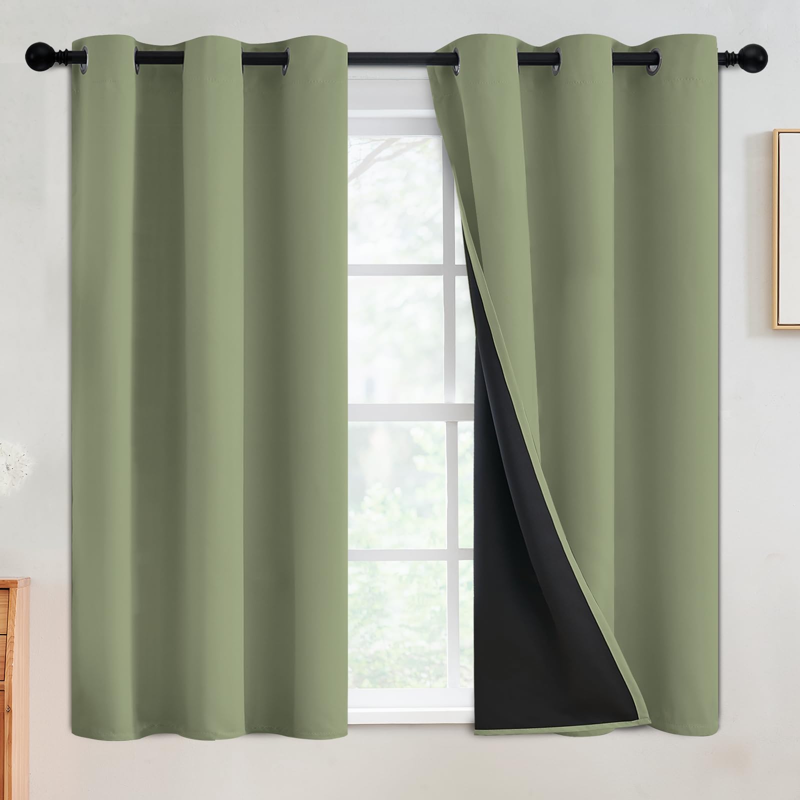 SimpleHome 100% Blackout Curtains for Bedroom,Thermal Insulated Grommet Window Drapes Room Darkening Cream Curtains for Living Room with Black Back,52 x 84 Inch,2 Panels