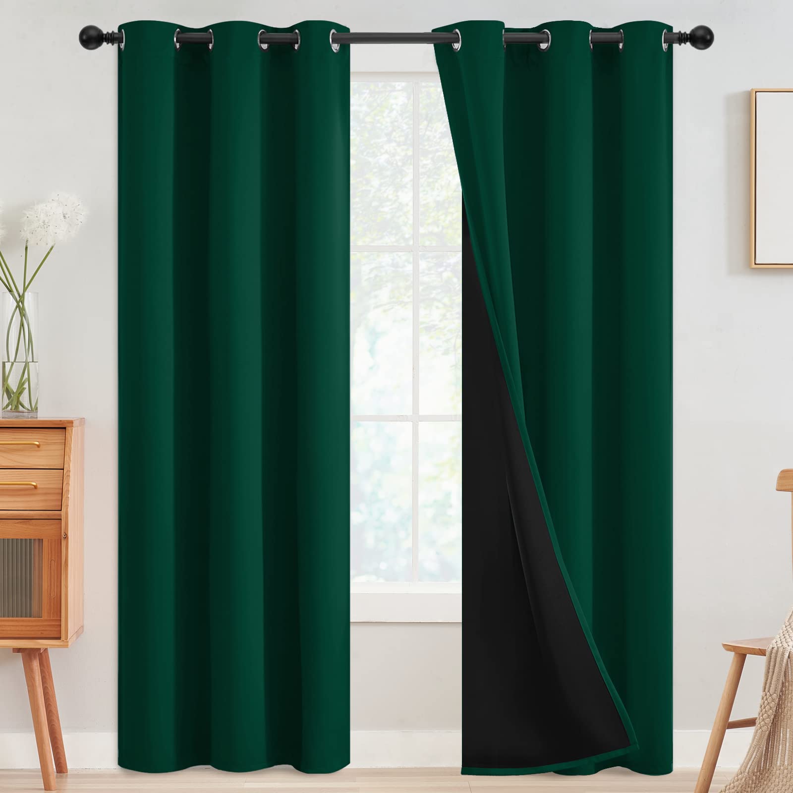 SimpleHome 100% Blackout Curtains for Bedroom,Thermal Insulated Grommet Window Drapes Room Darkening Cream Curtains for Living Room with Black Back,52 x 84 Inch,2 Panels