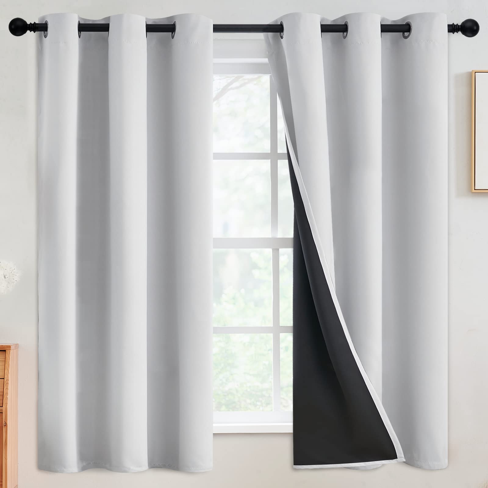 SimpleHome 100% Blackout Curtains for Bedroom,Thermal Insulated Grommet Window Drapes Room Darkening Cream Curtains for Living Room with Black Back,52 x 84 Inch,2 Panels