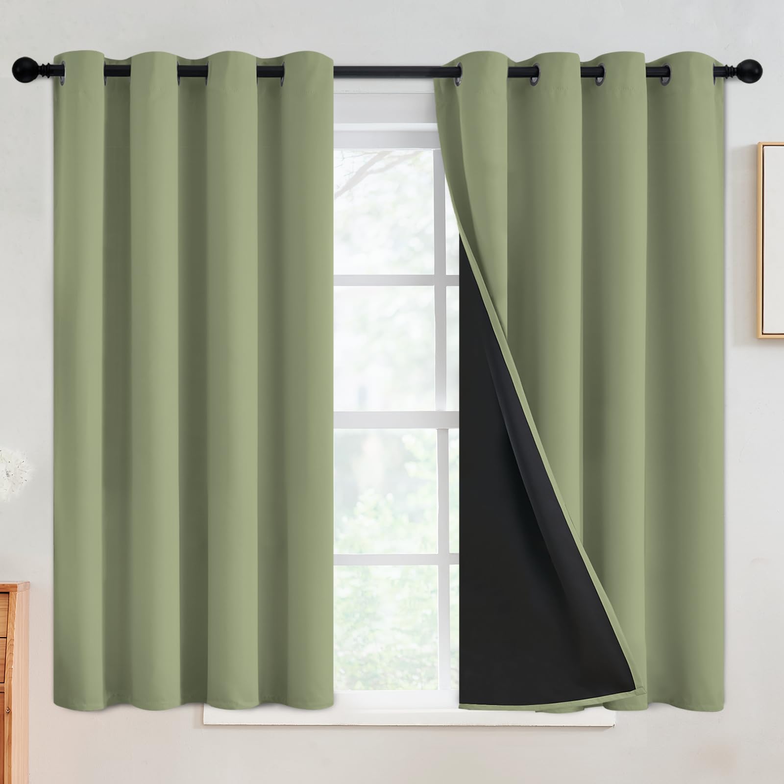 SimpleHome 100% Blackout Curtains for Bedroom,Thermal Insulated Grommet Window Drapes Room Darkening Cream Curtains for Living Room with Black Back,52 x 84 Inch,2 Panels