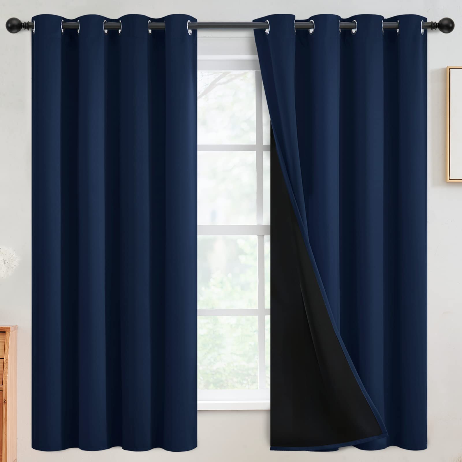 SimpleHome 100% Blackout Curtains for Bedroom,Thermal Insulated Grommet Window Drapes Room Darkening Cream Curtains for Living Room with Black Back,52 x 84 Inch,2 Panels
