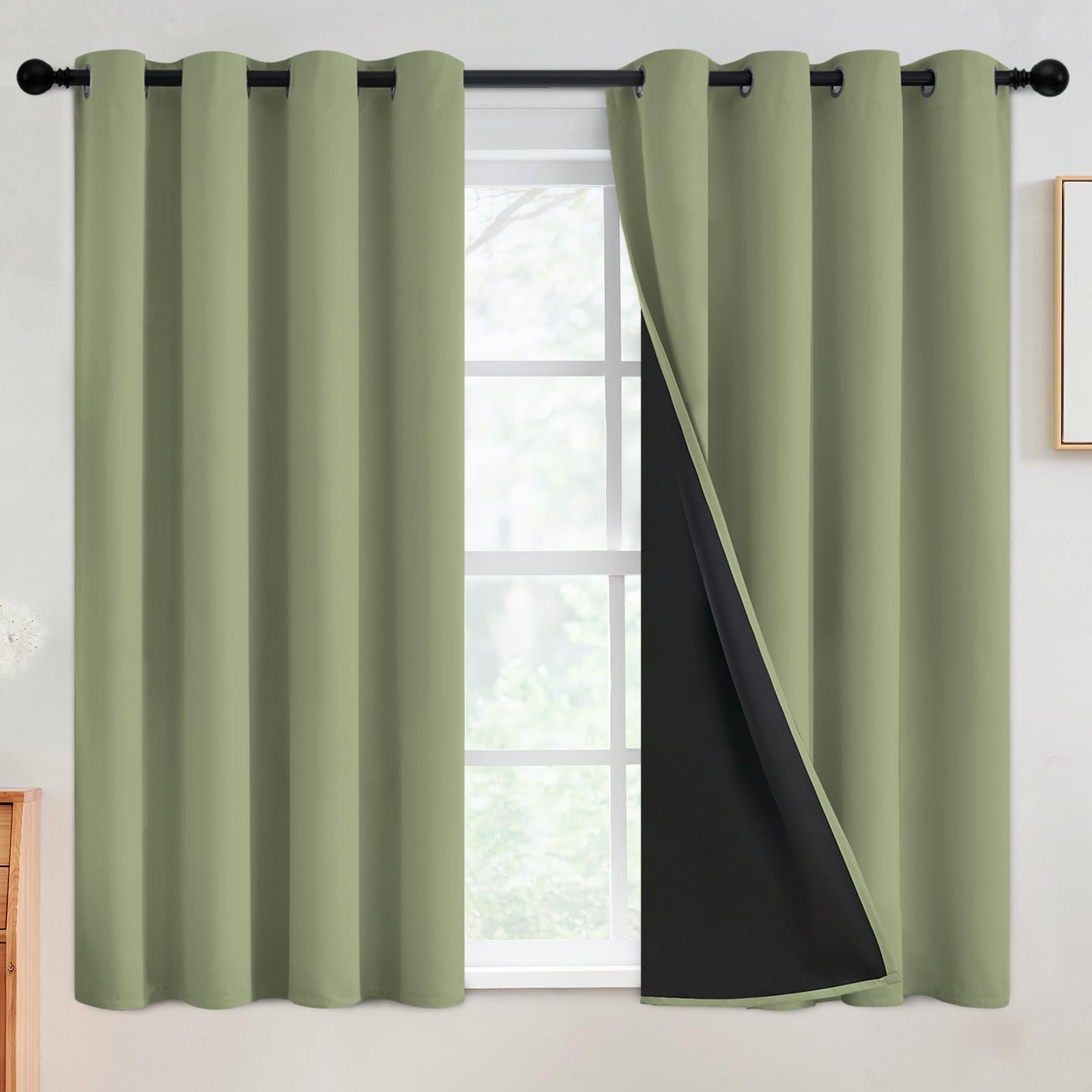 SimpleHome 100% Blackout Curtains for Bedroom,Thermal Insulated Grommet Window Drapes Room Darkening Cream Curtains for Living Room with Black Back,52 x 84 Inch,2 Panels