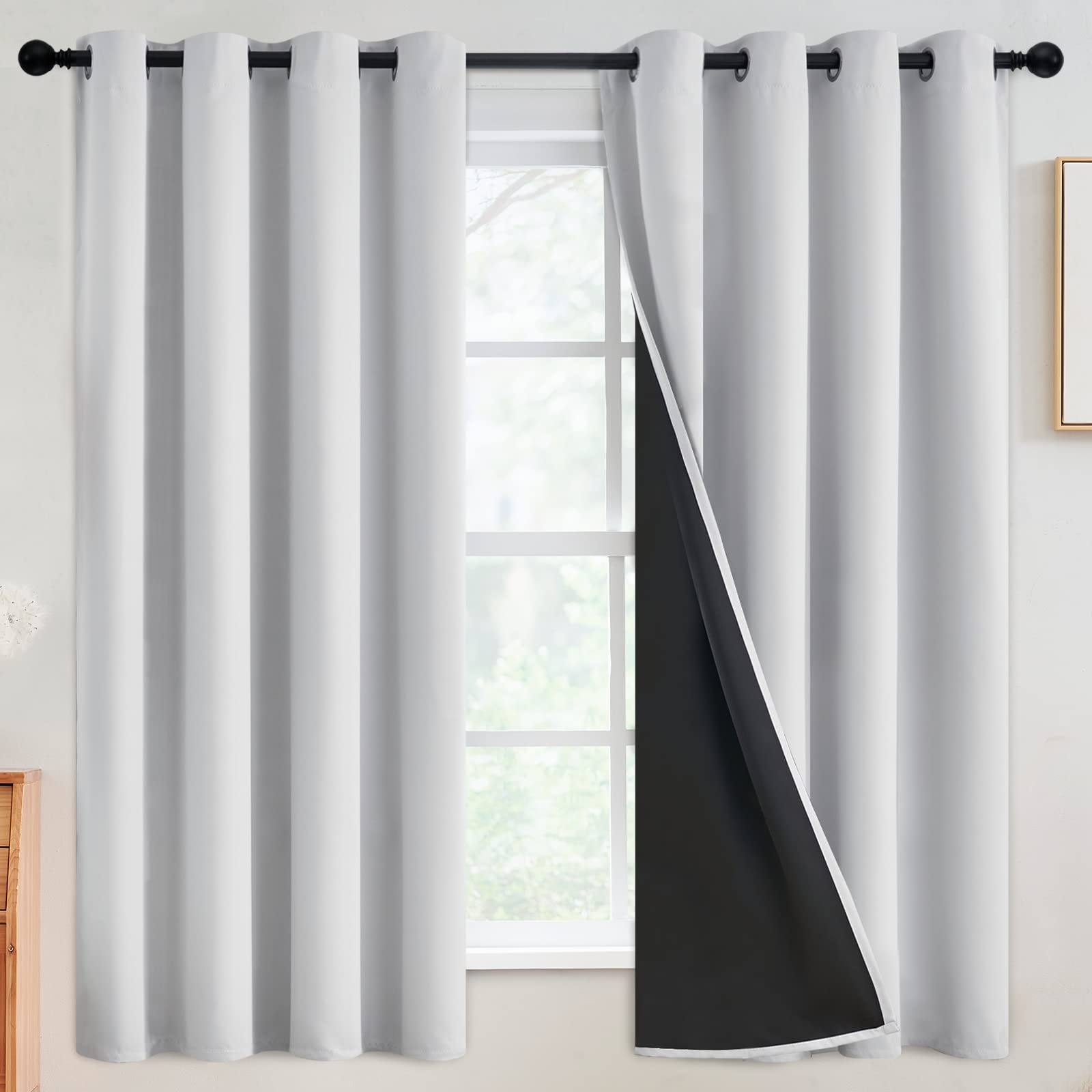 SimpleHome 100% Blackout Curtains for Bedroom,Thermal Insulated Grommet Window Drapes Room Darkening Cream Curtains for Living Room with Black Back,52 x 84 Inch,2 Panels