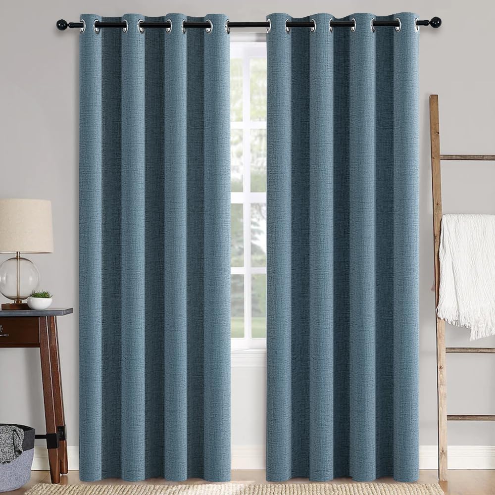MIULEE 90 Inches Linen Textured Curtains for Bedroom 100% Blackout Thermal Insulated Natural Beige Grommet Room Darkening Curtains & Drapes Luxury Decor for Living Room Nursery 52 x 90 Inch (2 Panels)
