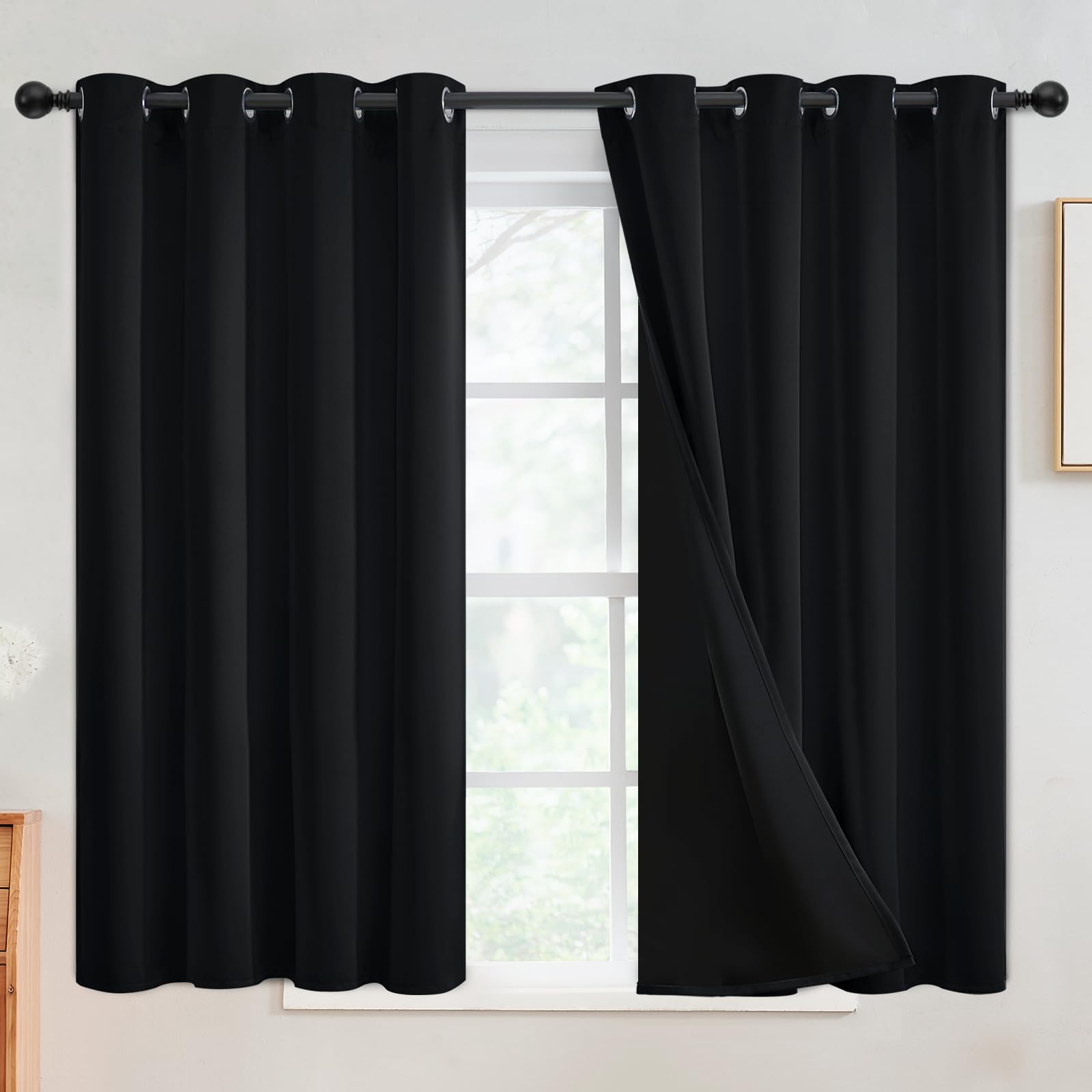 SimpleHome 100% Blackout Curtains for Bedroom,Thermal Insulated Grommet Window Drapes Room Darkening Cream Curtains for Living Room with Black Back,52 x 84 Inch,2 Panels