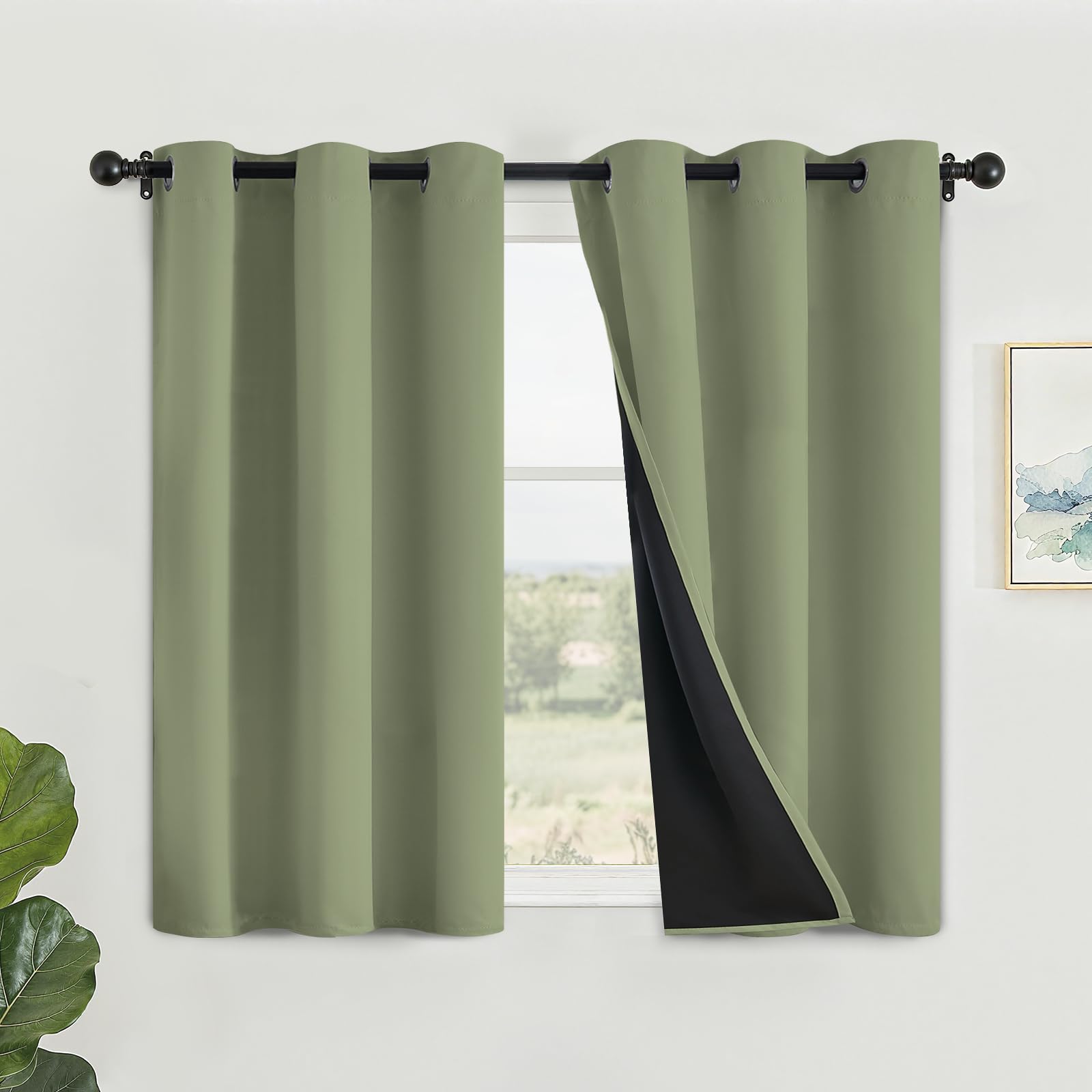SimpleHome 100% Blackout Curtains for Bedroom,Thermal Insulated Grommet Window Drapes Room Darkening Cream Curtains for Living Room with Black Back,52 x 84 Inch,2 Panels