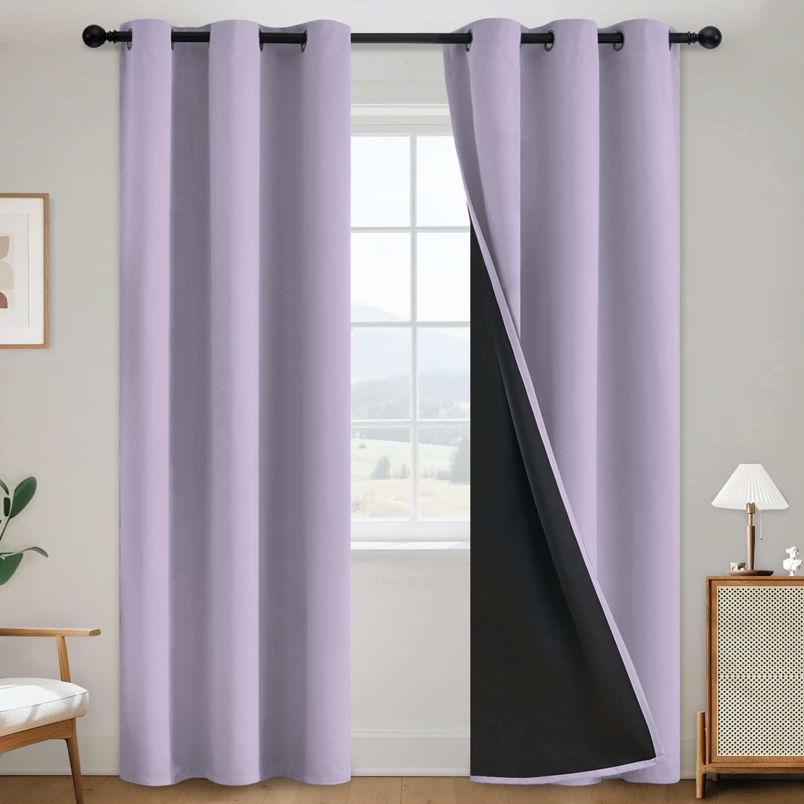 SimpleHome 100% Blackout Curtains for Bedroom,Thermal Insulated Grommet Window Drapes Room Darkening Cream Curtains for Living Room with Black Back,52 x 84 Inch,2 Panels