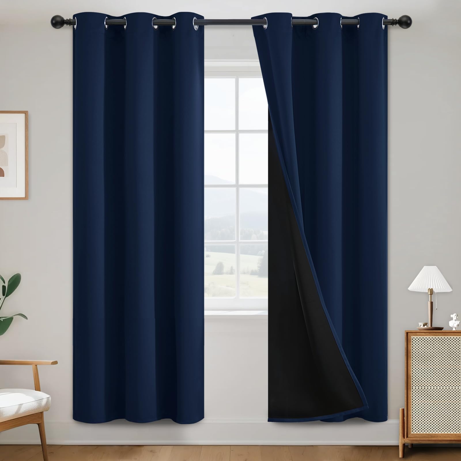 SimpleHome 100% Blackout Curtains for Bedroom,Thermal Insulated Grommet Window Drapes Room Darkening Cream Curtains for Living Room with Black Back,52 x 84 Inch,2 Panels