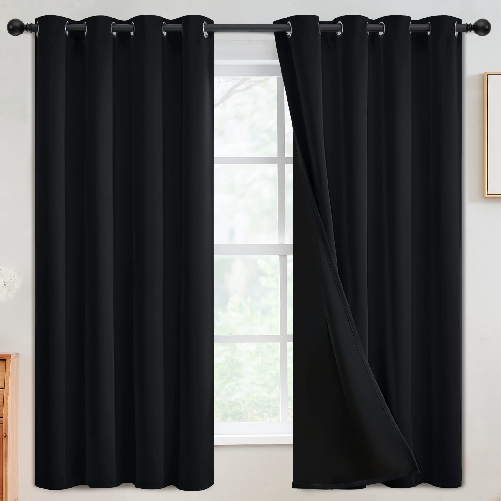 SimpleHome 100% Blackout Curtains for Bedroom,Thermal Insulated Grommet Window Drapes Room Darkening Cream Curtains for Living Room with Black Back,52 x 84 Inch,2 Panels