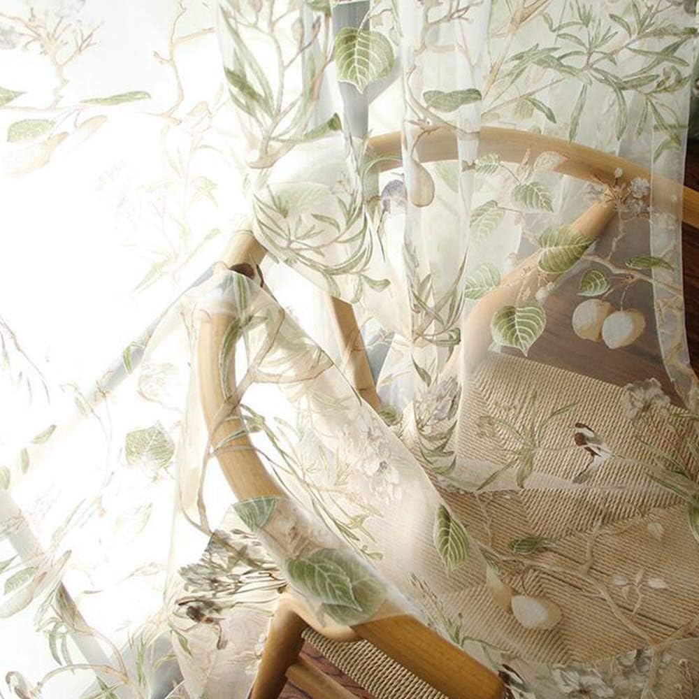 Vintage Birds Sheer Curtains 84 Inches Length Farmhouse Tulle Curtain Panels for Home Decoration Rod Pocket Light Filtering Voile Window Drapes for Patio Door Sliding Glass Door 1 Panel W55 X L84 Inch