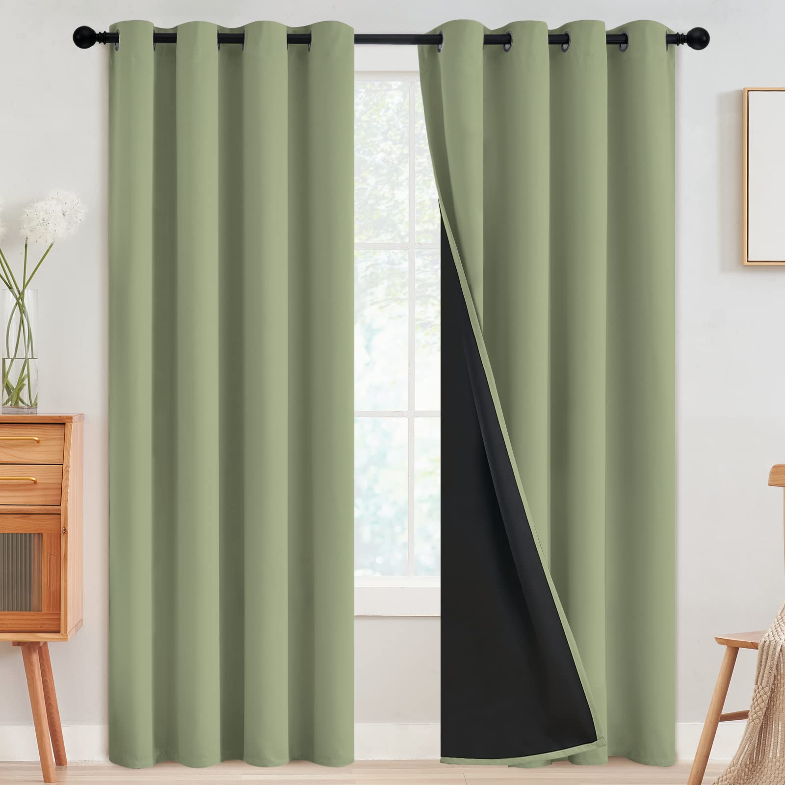 SimpleHome 100% Blackout Curtains for Bedroom,Thermal Insulated Grommet Window Drapes Room Darkening Cream Curtains for Living Room with Black Back,52 x 84 Inch,2 Panels