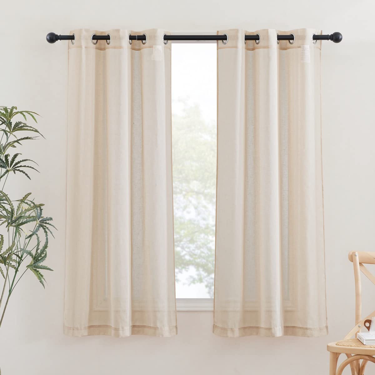 NICETOWN Semi Sheer Beige Curtains 84 inches Long, Grommet Retro Linen Curtains Window Treatments Vertical Drapes Privacy with Light Filter for Living Room, W52 x L84, 2 Panels