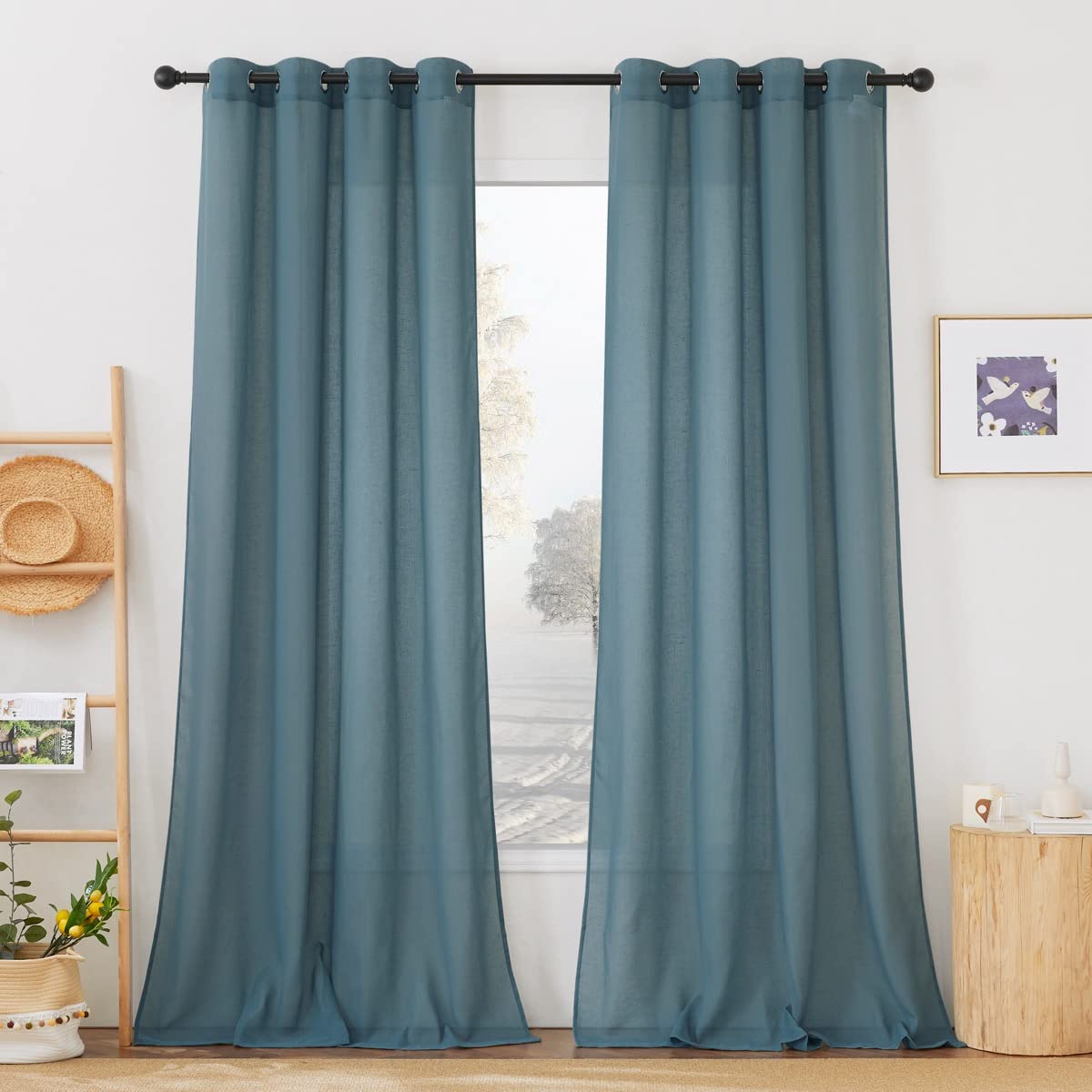 NICETOWN Semi Sheer Beige Curtains 84 inches Long, Grommet Retro Linen Curtains Window Treatments Vertical Drapes Privacy with Light Filter for Living Room, W52 x L84, 2 Panels