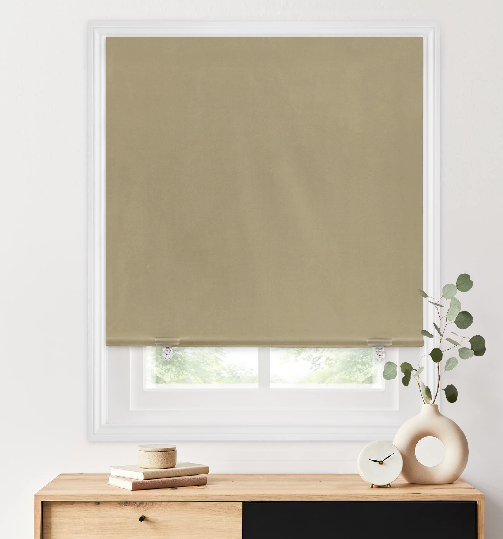 LazBlinds 100% Blackout Roller Shades, No Tools No Drill Cordless Blinds for Windows, Thermal Insulated UV Protection Privacy Window Shades for Bedroom (48''W x 72''H, Cream)