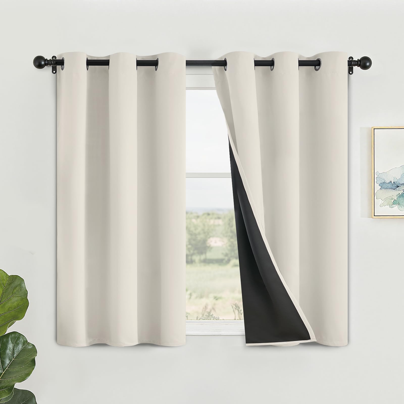 SimpleHome 100% Blackout Curtains for Bedroom,Thermal Insulated Grommet Window Drapes Room Darkening Cream Curtains for Living Room with Black Back,52 x 84 Inch,2 Panels