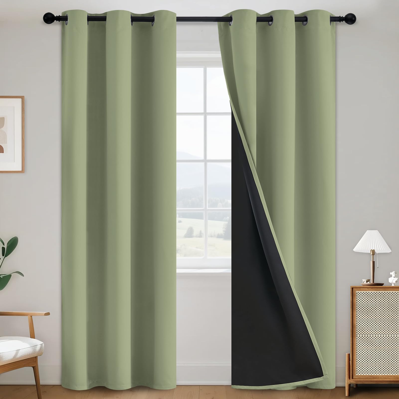 SimpleHome 100% Blackout Curtains for Bedroom,Thermal Insulated Grommet Window Drapes Room Darkening Cream Curtains for Living Room with Black Back,52 x 84 Inch,2 Panels