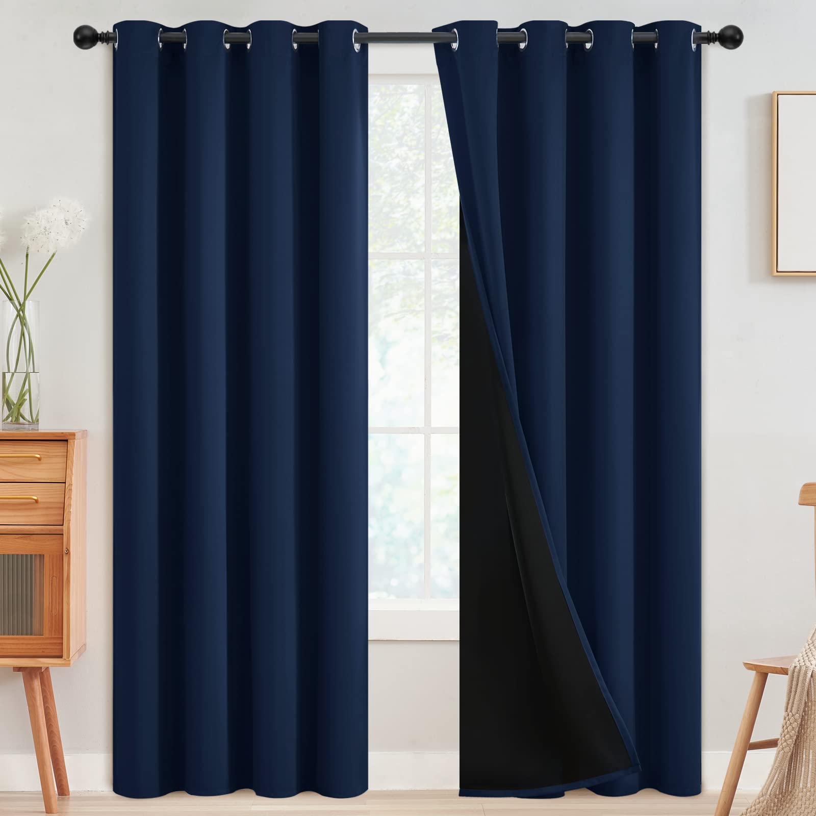 SimpleHome 100% Blackout Curtains for Bedroom,Thermal Insulated Grommet Window Drapes Room Darkening Cream Curtains for Living Room with Black Back,52 x 84 Inch,2 Panels