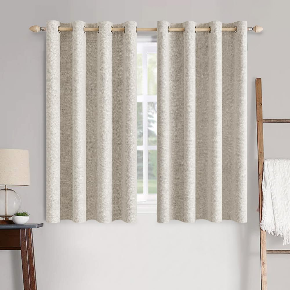MIULEE 90 Inches Linen Textured Curtains for Bedroom 100% Blackout Thermal Insulated Natural Beige Grommet Room Darkening Curtains & Drapes Luxury Decor for Living Room Nursery 52 x 90 Inch (2 Panels)