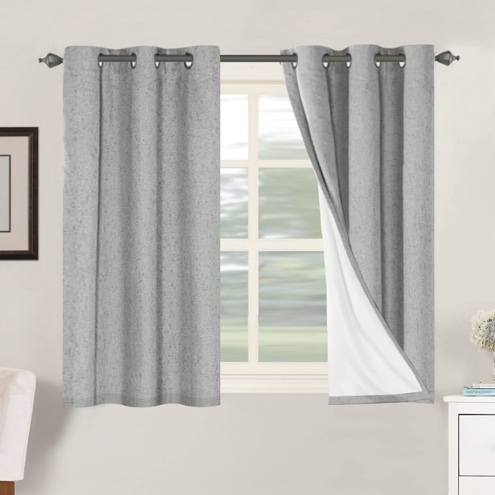 H.VERSAILTEX Linen 100% Blackout Curtains for Bedroom Full Light Blocking Curtains, Textured Window Curtain for Living Room 84 inch Grommet, Energy Efficient Curtains White Liner(2 Panels, Natural)