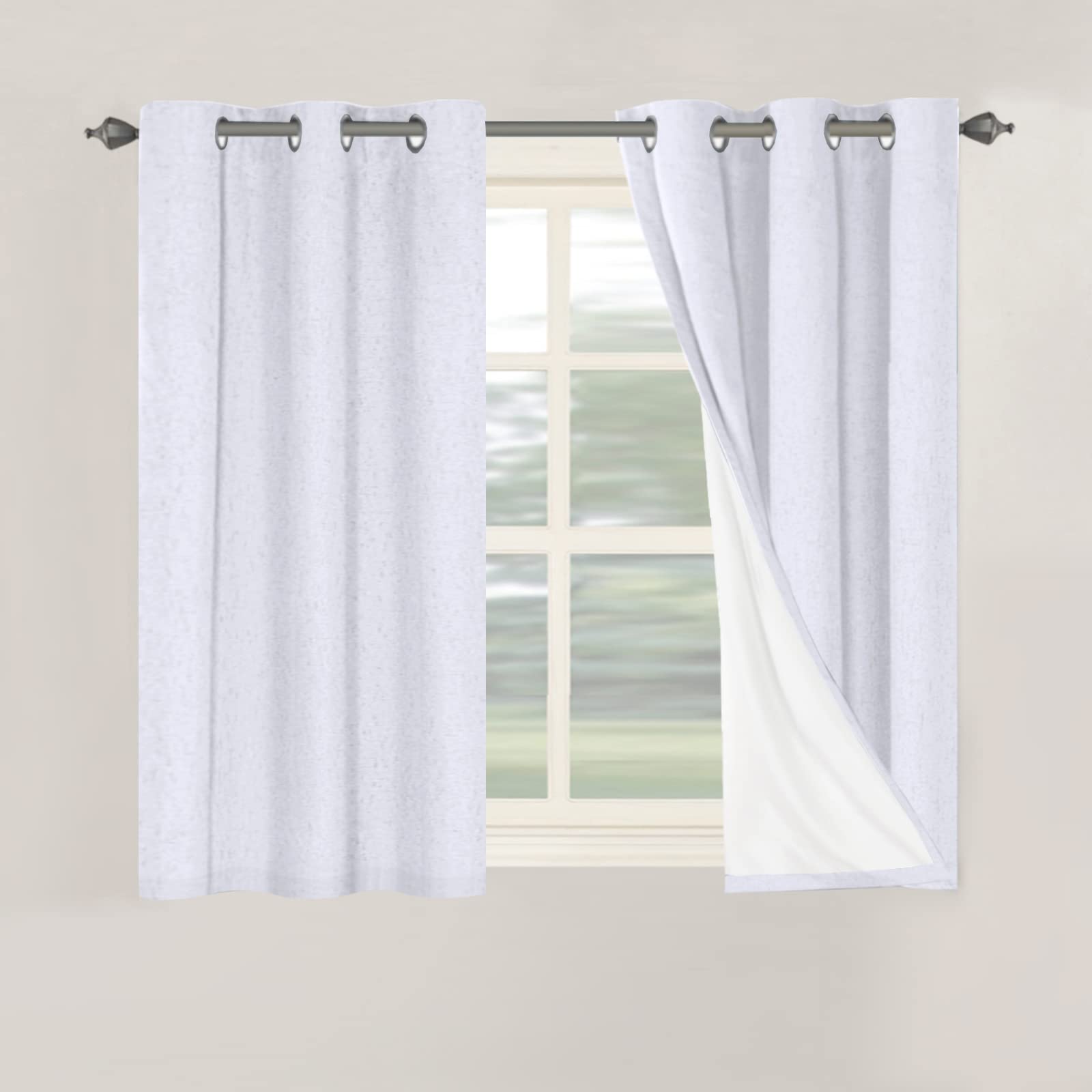 H.VERSAILTEX Linen 100% Blackout Curtains for Bedroom Full Light Blocking Curtains, Textured Window Curtain for Living Room 84 inch Grommet, Energy Efficient Curtains White Liner(2 Panels, Natural)
