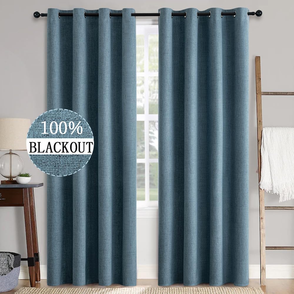 MIULEE 90 Inches Linen Textured Curtains for Bedroom 100% Blackout Thermal Insulated Natural Beige Grommet Room Darkening Curtains & Drapes Luxury Decor for Living Room Nursery 52 x 90 Inch (2 Panels)