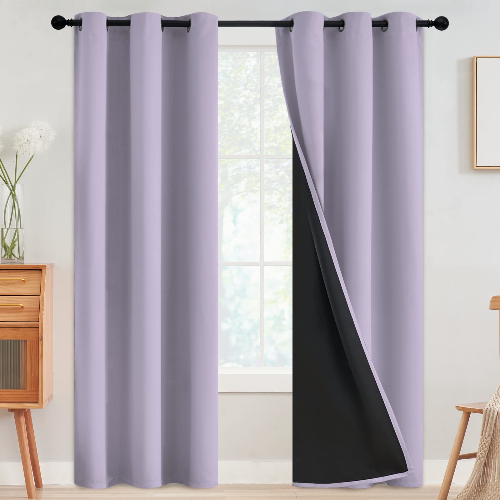 SimpleHome 100% Blackout Curtains for Bedroom,Thermal Insulated Grommet Window Drapes Room Darkening Cream Curtains for Living Room with Black Back,52 x 84 Inch,2 Panels
