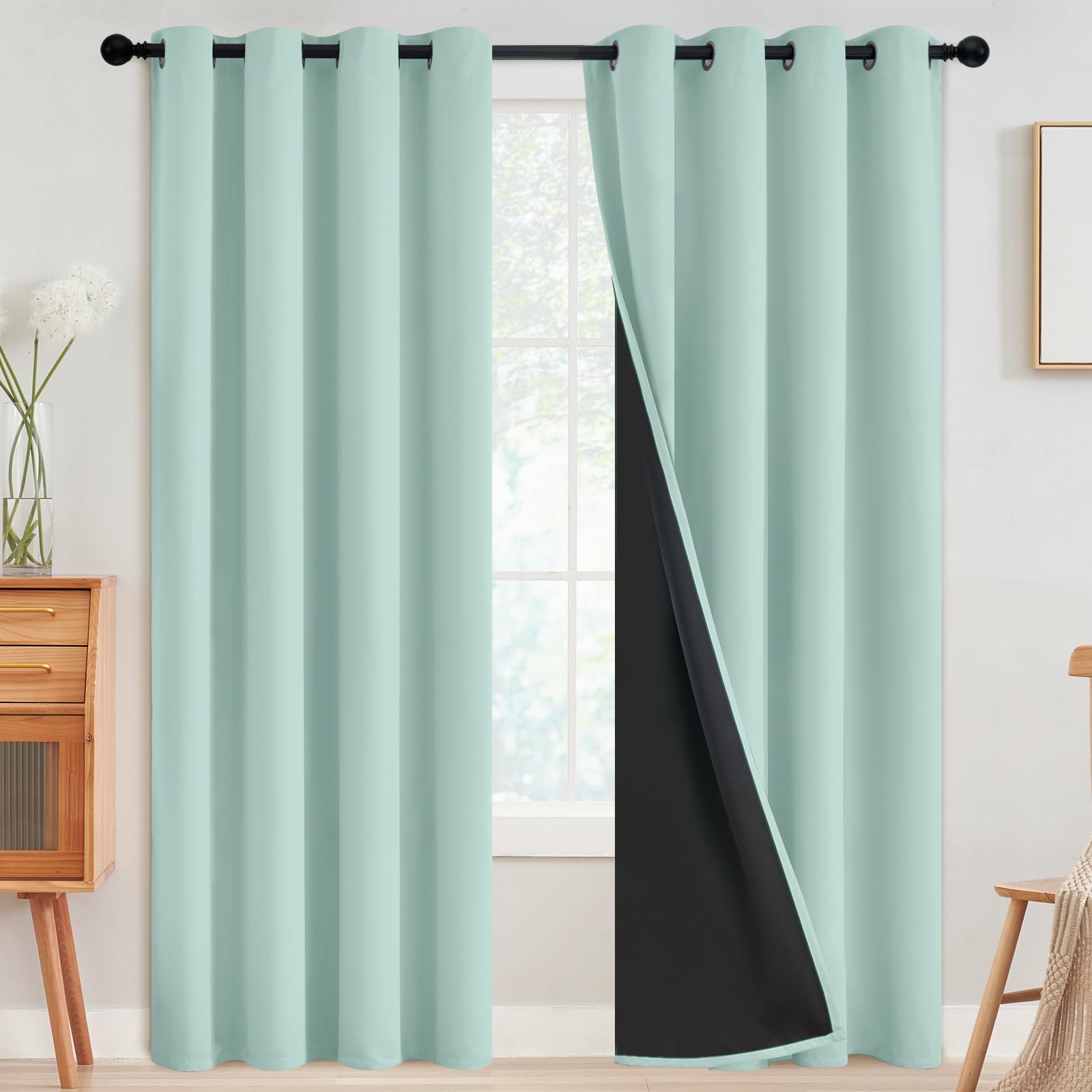 SimpleHome 100% Blackout Curtains for Bedroom,Thermal Insulated Grommet Window Drapes Room Darkening Cream Curtains for Living Room with Black Back,52 x 84 Inch,2 Panels