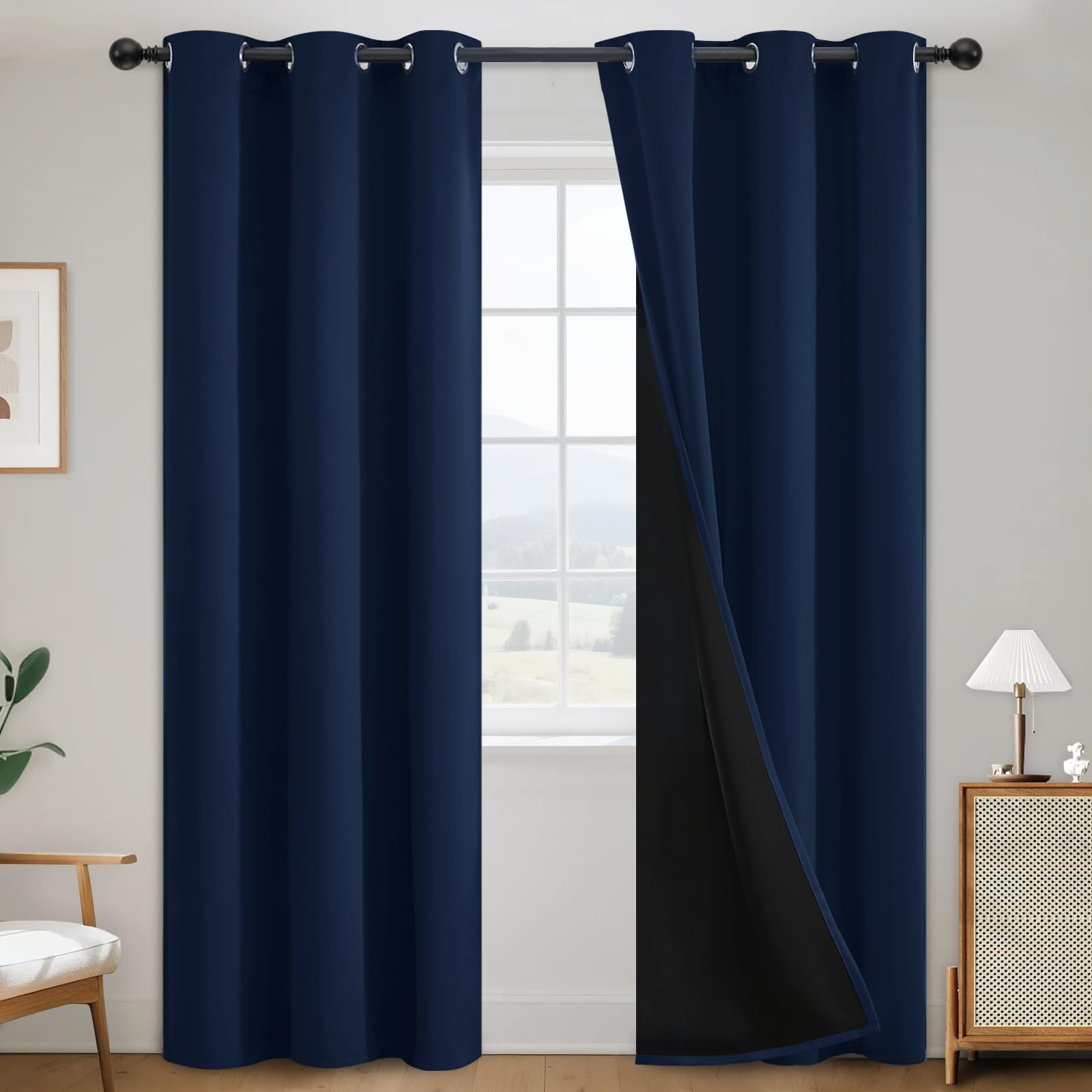SimpleHome 100% Blackout Curtains for Bedroom,Thermal Insulated Grommet Window Drapes Room Darkening Cream Curtains for Living Room with Black Back,52 x 84 Inch,2 Panels