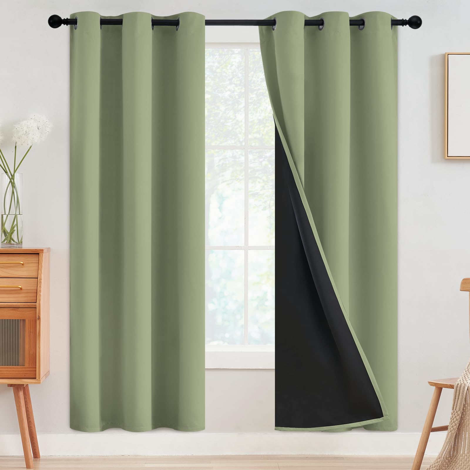 SimpleHome 100% Blackout Curtains for Bedroom,Thermal Insulated Grommet Window Drapes Room Darkening Cream Curtains for Living Room with Black Back,52 x 84 Inch,2 Panels