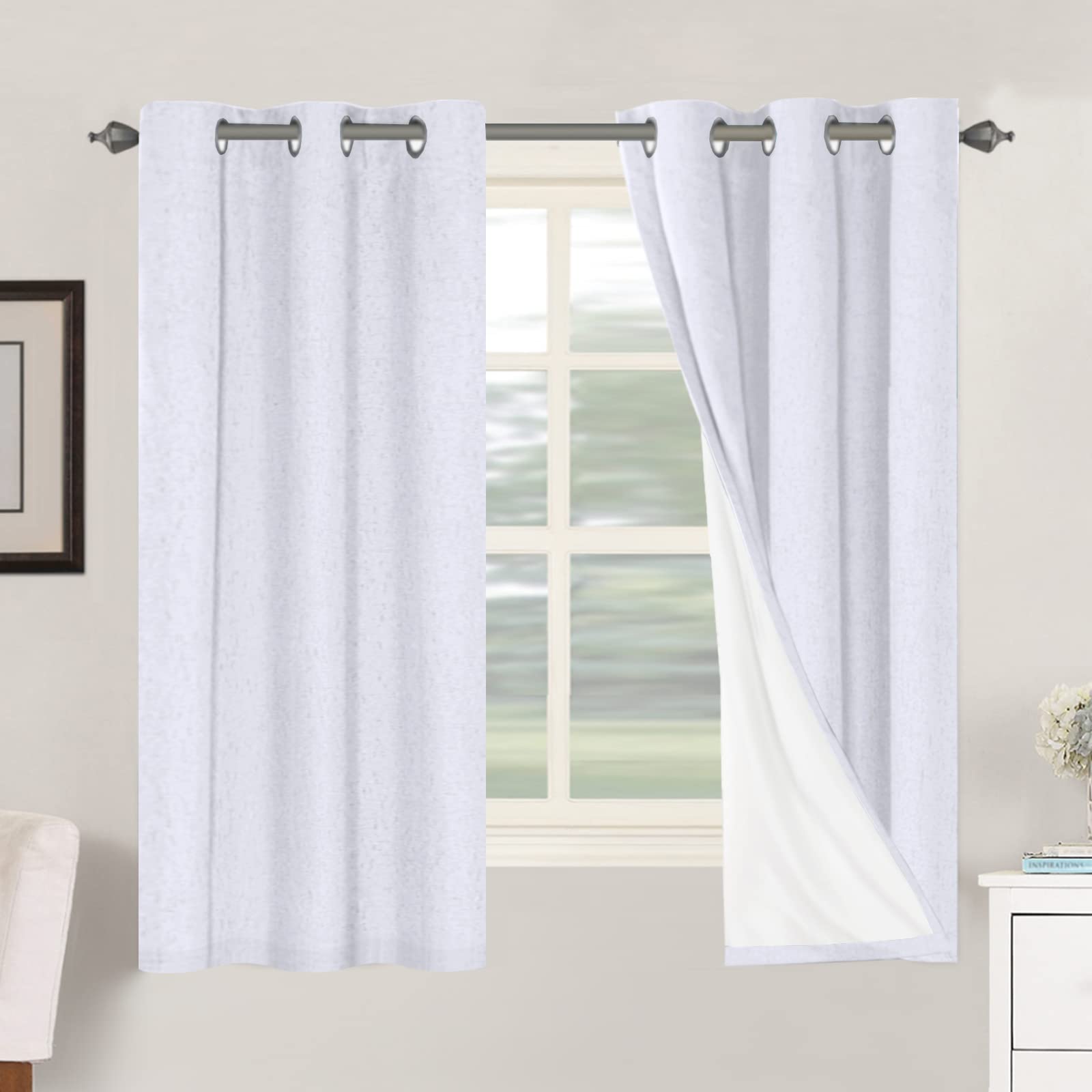 H.VERSAILTEX Linen 100% Blackout Curtains for Bedroom Full Light Blocking Curtains, Textured Window Curtain for Living Room 84 inch Grommet, Energy Efficient Curtains White Liner(2 Panels, Natural)