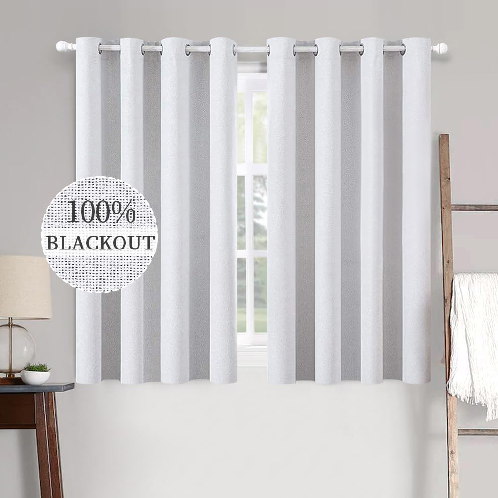 MIULEE 90 Inches Linen Textured Curtains for Bedroom 100% Blackout Thermal Insulated Natural Beige Grommet Room Darkening Curtains & Drapes Luxury Decor for Living Room Nursery 52 x 90 Inch (2 Panels)