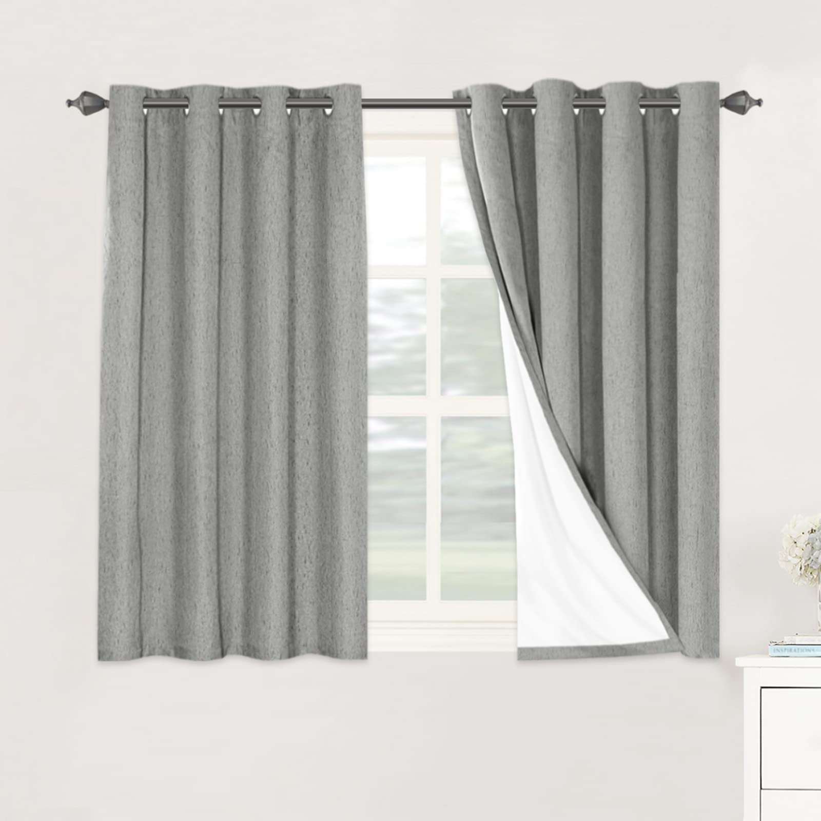 H.VERSAILTEX Linen 100% Blackout Curtains for Bedroom Full Light Blocking Curtains, Textured Window Curtain for Living Room 84 inch Grommet, Energy Efficient Curtains White Liner(2 Panels, Natural)