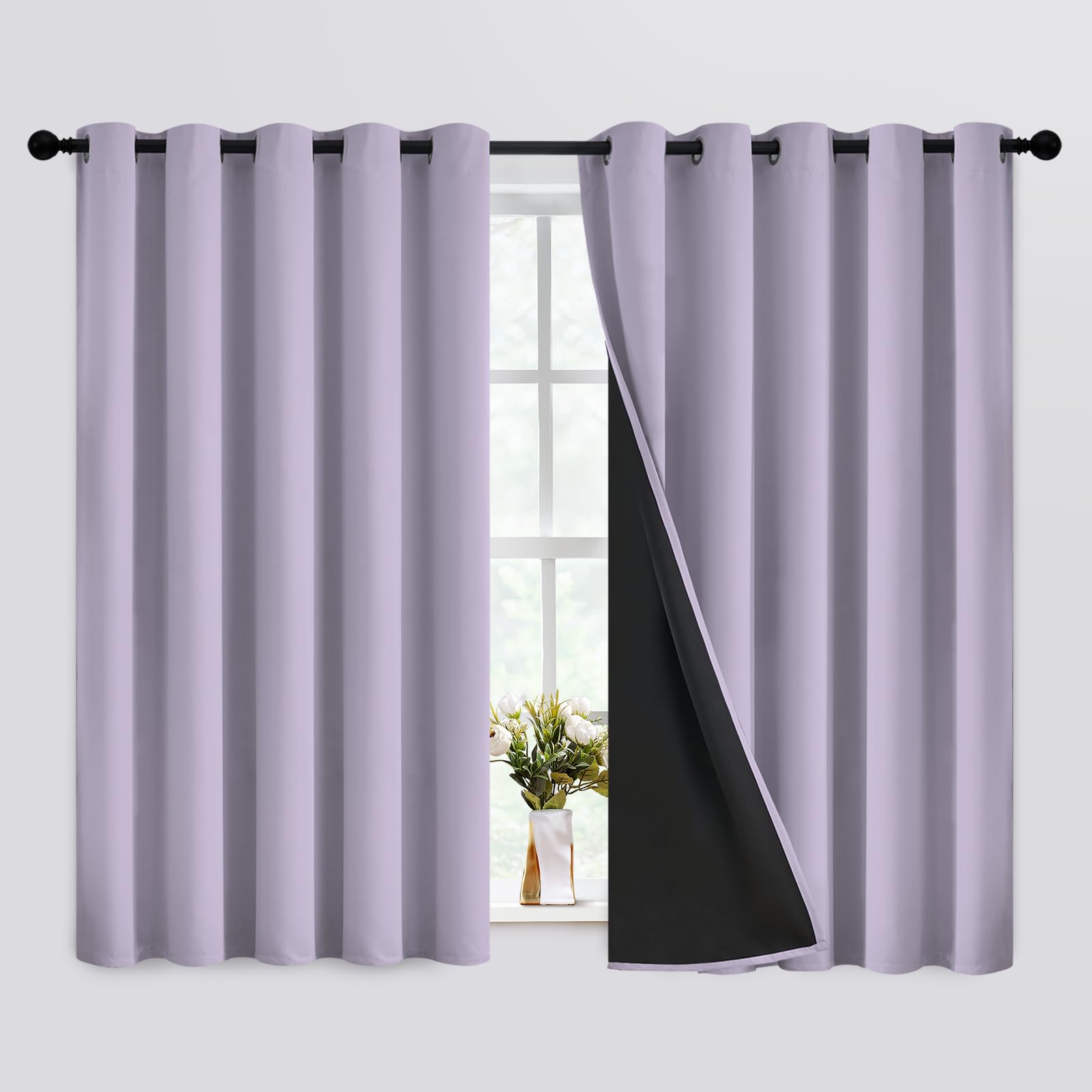 SimpleHome 100% Blackout Curtains for Bedroom,Thermal Insulated Grommet Window Drapes Room Darkening Cream Curtains for Living Room with Black Back,52 x 84 Inch,2 Panels